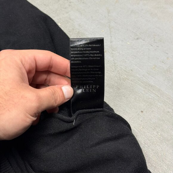 Philipp Plein Knit Sweater Textured Black/Grey Cotton Stretch Large - Picture 8 of 8